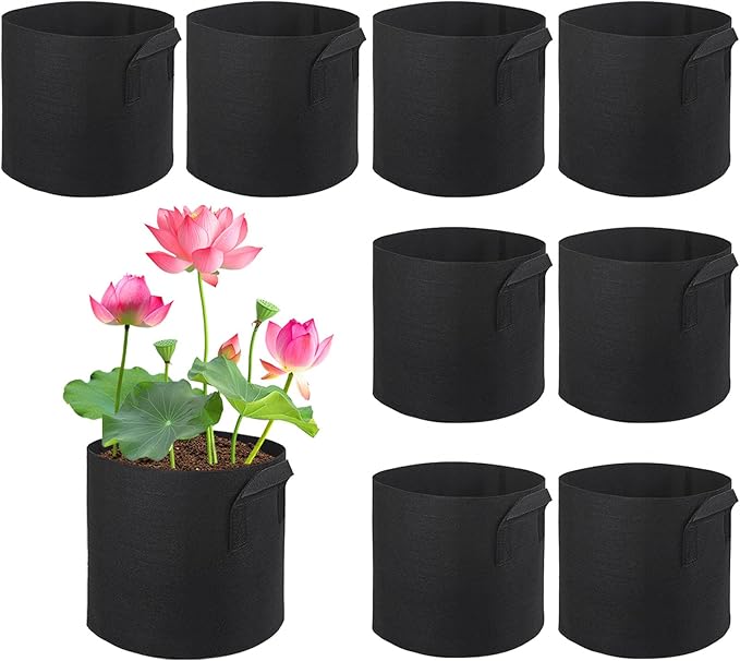 8Pack Lily Plant Pots for Pond, Thickened Nonwoven Plant Fabric Pots with Handles, Durable Breathe Reusable Fabric Plant Bags for Aquatic Plants, Potato, Carrot, Onion, Flower
