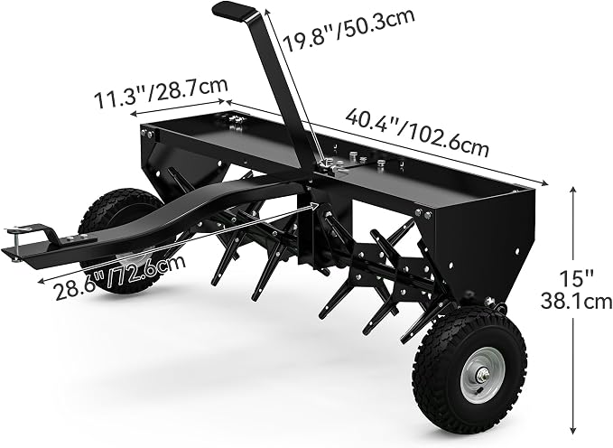 YINTATECH 40in Tow Behind Aerator, Plug Aerator for Lawn Tractor, 24 Plug Coring Knifes, Black