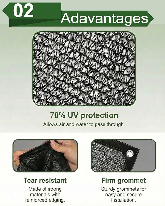 vensovo 70% Sunblock Shade Cloth Net Black Resistant - 10x25 Ft Garden Shade Mesh for Plant Cover, Greenhouse, Chicken Coop, Kennels, Tomatoes Plants