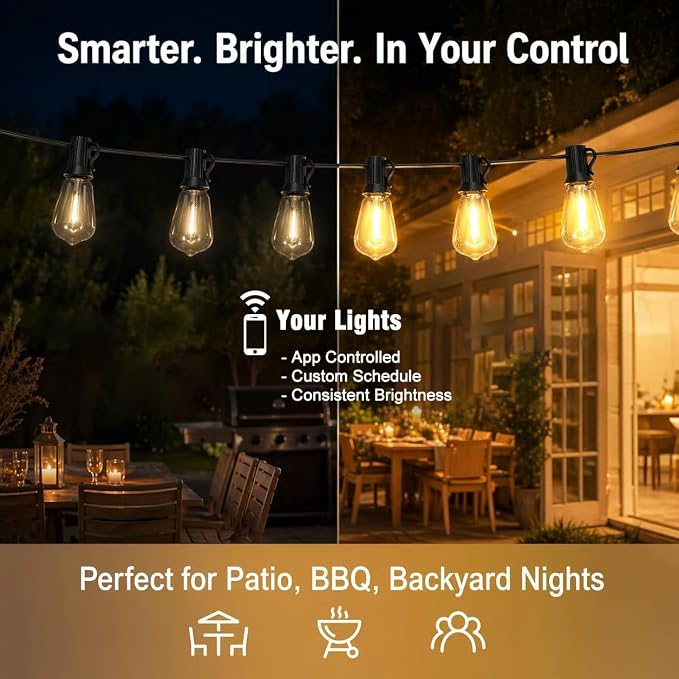 50ft-LED-Lights-Outdoor-Waterproof-String Lights-Patio-Outside-Porch-Backyard-Garden-Gazebo-Yard-Deck-Balcony-Party-Camping-House-Hanging-Lighting-Bulb-Remote-Bluetooth-Hanging-Edison-ST38
