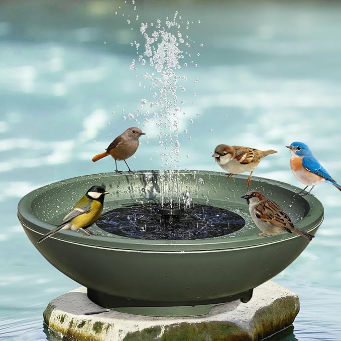 Solar-Powered Birdbath Water Fountain with 6 Bubbler Spray in 4" Height Freestanding Bird Playing Bowl for Garden, Patio, Yard, Balconies and Lawns