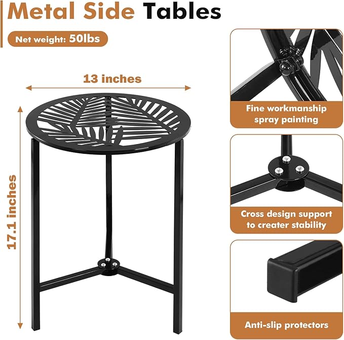 Party Zealot Set of 2 Small Round Metal Side Tables, 13-Inch Black Outdoor End Tables for Patio, Balcony, Porch or Garden – Weather-Resistant Corner Coffee Table for Small Spaces & Indoor Plant Stand