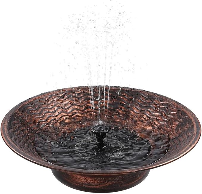 Solar Bird Bath for Outside, 12.4” Outdoor Metal Bird Bath Fountains, Solar Powered Water Fountain for Outdoors Garden Patio Lawn Ground Tabletop Decor (Brown)