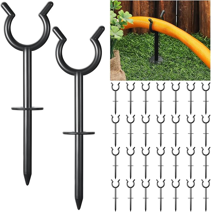 Taiyin 10 Pcs 3/4'' Garden Hose Holder Brackets Garden Guide Holder Decorative Outdoor Guide Stakes Support Spike Plant Tool to Keep Off Lawn for Yard (Black)