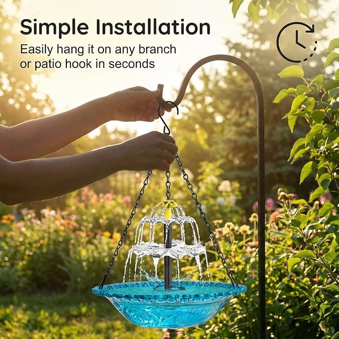2026 Hanging Solar Bird Bath Fountain,3 Layers Hanging Bird Bath for Outside with Solar Fountain,Flowing Water Solar Pump & Plastic Bowl, for Outdoor, Gardens