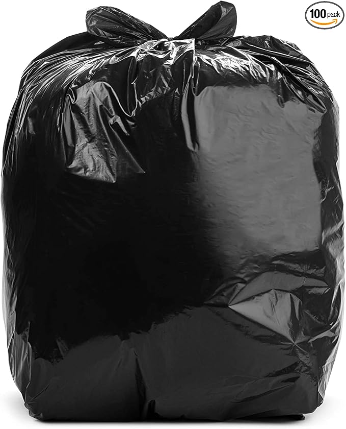 Aluf Plastics - 3 Ply Trash Bags, 56 Gallon, 1.25 Mil (eq), 43"x47", Black, 100 Count (5 Rolls of 20)