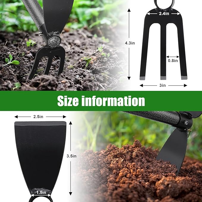 Heavy Duty 2-In-1 Garden Hoe with 3 Tine Cultivator Rake, Carbon Steel Sharp Weeding Tool with 45"Adjustable Handle For Weed Removal & Soil Loosening In Raised Beds, Flower & Vegetable Gardens