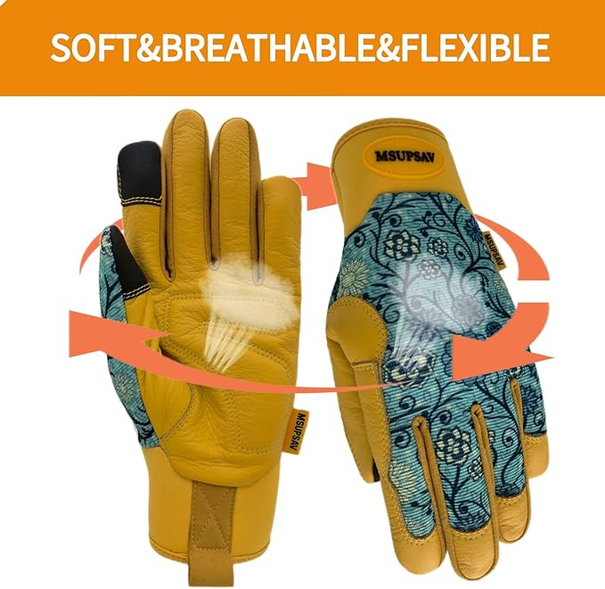 Gardening Gloves,Women Yard Work Garden Glove,Gifts | Thorn Proof,Puncture Resistant,Touchscreen,Gift,Leather,Spandex