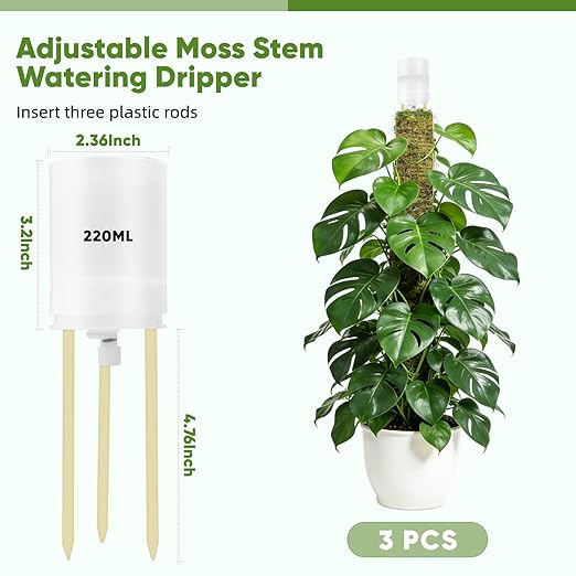 6 Pack Adjustable Moss Pole Watering Dripper,Self Watering Planter Insert with Flow Control, Automatic Watering Planter Insert Top Fill Plants Watering Devices System