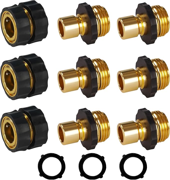 LIULO TOOL 3/4 Inch Garden Hose Quick Connect, Aluminum Garden Hose Fittings, Male and Female Water Quick Release Connector (3Female+6Male)