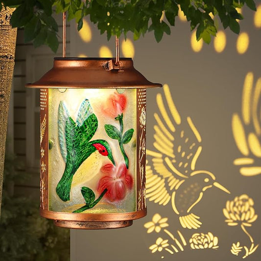 Hummingbird Solar Lanterns Outdoor Waterproof, Birthday Gifts for Women Mom Grandma , Metal Garden Decor Hanging Solar Lights Outside Decorative for Yard Patio Backyard Porch Decorations