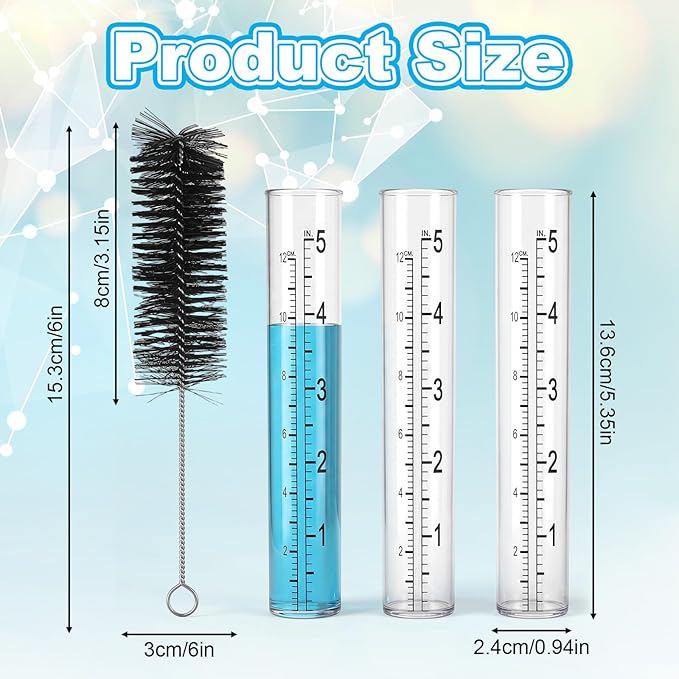 3 Pcs Rain Gauge Replacement Tube, 5 Inch Plastic Rain Gauges with Tube Brush for Yard Garden Outdoor Lawn Home