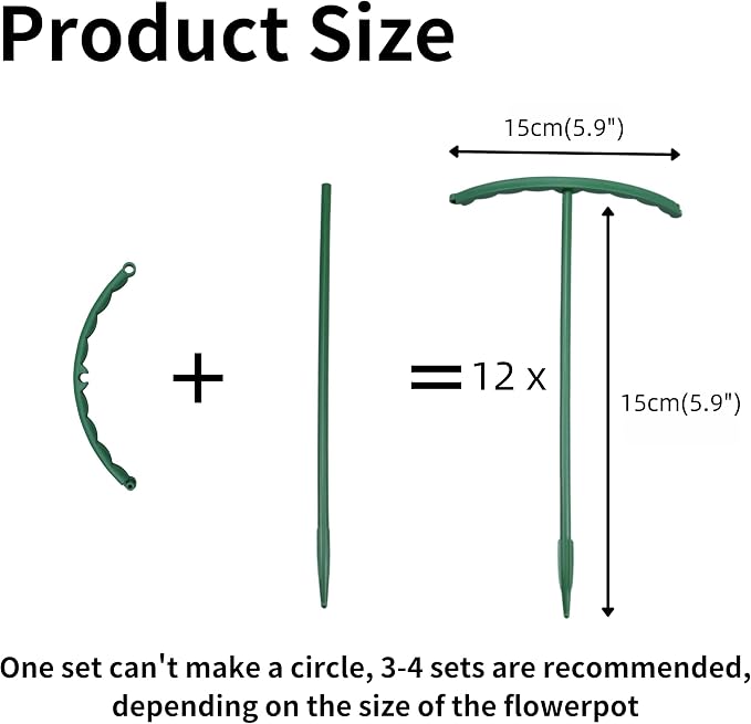 12Pcs Plant Support Plant Stake Half Round Plant Support Ring Garden Flower Support Plant Support Stakes for Tomato, Hydrangea, Indoor Plants (12PACK 5.9" Wide X5.9 high（14.5x15cm）)