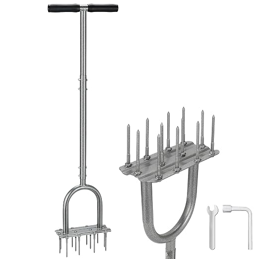 Lawn Aerator Tool, 43.3" Pre-Assembled Lawn Aerator with 12 3.5" Lengthened Iron Spikes, Efficient Manual Grass Spikes Aerator for Yard Aerating, Garden Tools, Easy to Use