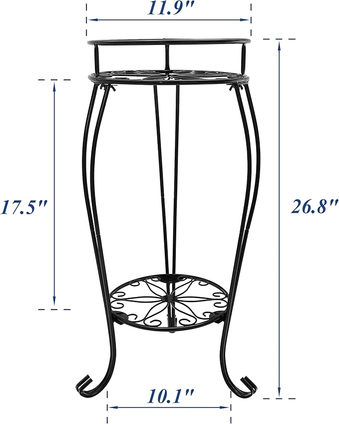 CASIMR 2-Pack Plant Stand, 2 Tier 26.8 inch Tall Metal Potted Holder Rack,Indoor Outdoor Multiple Flower Pot Shelf Rustproof Iron Garden Container for Garden Patio Living Room Corner Balcony, Black