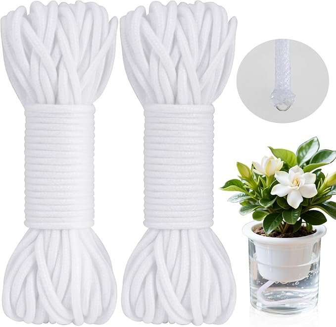 MAQIHAN Self Watering Rope - 39 Feet × 1/6 Inch Self Watering Rope for Plants, Wicking Cord for Vacation DIY Self-Watering System, Capillary Wick for Garden Potting Orchid Tomato Plants(19.5Feet/Roll)