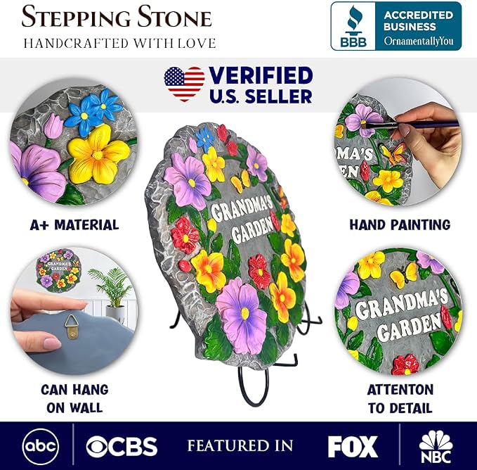 OrnamentallyYou Elegant Resin Stepping Stone, Outdoor Garden Pathway Decoration (Grandma’s Garden Floral Stepping Stone, 9.5" Decorative Outdoor Decoration)
