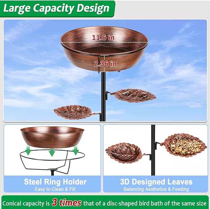 Metal Bird Bath for Outdoor 2 Pack- Garden Bird Bath with Removable Bowl Heavy-Duty Base, Winter Birdbath Feeder Rust-Proof Birdbaths for Garden Yard Lawn Decor, Easy to Install(Bronze&Green)