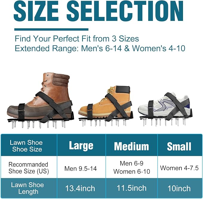 MOFEEZ Lawn Aerator Shoes for Grass - Pre-Assembled Grass Aerator Shoes for Lawn - Soil Yard Aerator Tool for Aerating Patio Garden, Black, Small