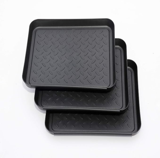 Plastic Boot Tray for Entryway,Boot Mat,Shoe Tray,Shoe Mat for Indoor and Outdoor Use (3pcs Small Size Black (Hard Plastic), 13.3X10.6 inch)