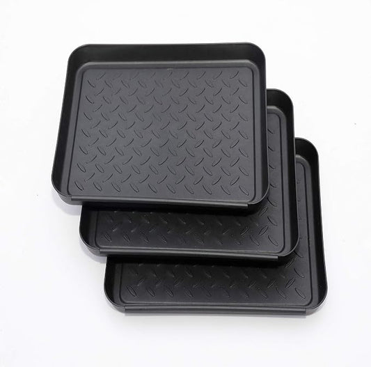 Plastic Boot Tray for Entryway,Boot Mat,Shoe Tray,Shoe Mat for Indoor and Outdoor Use (3pcs Small Size Black (Hard Plastic), 13.3X10.6 inch)