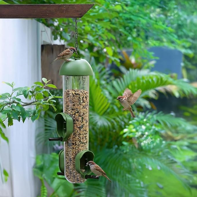 LONA Bird Feeders for Outdoors 2 Pack, Tube Bird Feeder Weatherproof with Multiple Hanging Methods, Wild Bird Feeding Silo for Outside, 3 Port