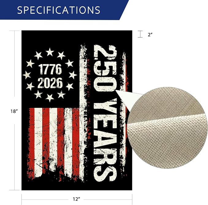 250 Anniversary Usa Garden Flags for Outside, 250 Anniversary USA Flag 250 Year American Flag 1776-2026 Patriotic 4th of July Decorations Yard Sign Double-Sided Waterproof Flag 12x18 Inch
