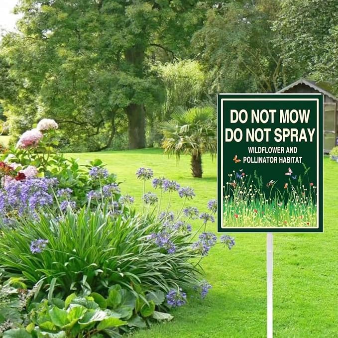 Do Not Mow Do Not Spray Yard Sign,Wildflower Pollinator Habitat Yard Sign With Stakes(8x12in),Rustproof Aluminum Pollinator Friendly Garden Sign Stand Outdoor