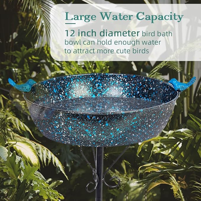 Outdoor Garden Bird Bath, Metal Birdbath with Stable Stakes Bird Feeders for Outdoor Yard Lawn Patio (3" Deep*35" Height)