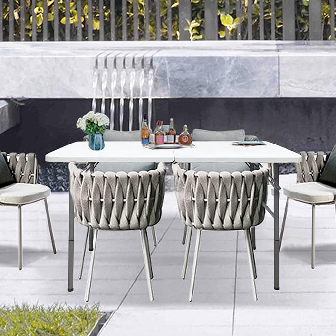 4 FT Folding Table, Plastic Portable Tables for Dining Parties Card Picnic Camping, Granite White
