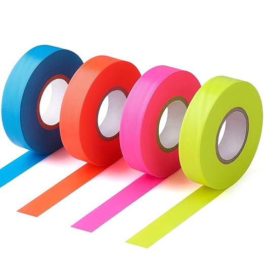 GUFJUCH 800FT Flourescent Flagging Tape, Non-Adhesive Plastic Ribbon Neon Marking Roll, for Tree Marking, Hunting Trail Tape, Boundaries and Hazardous Areas Marking, 4 Colors 0.78'' X 200'