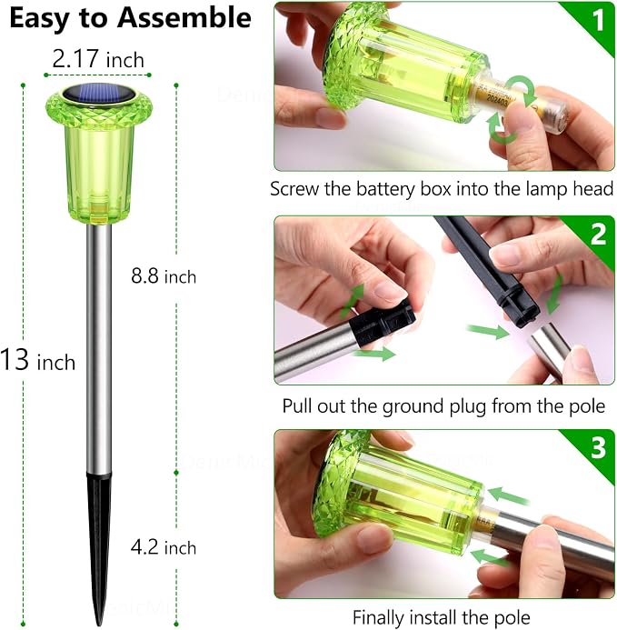 DenicMic Solar Lights Outdoor 10 Pack Waterproof Outside Lights for Yard Pathway Garden Driveway Walkway Landscape Path Lighting Green LED Stainless Steel Stake Halloween Decor