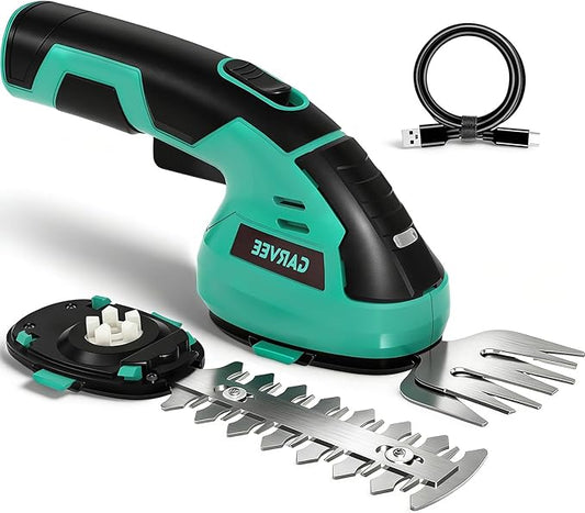 Garvee Cordless Hedge Trimmer - Small Garden 2 in 1 Handheld 7.2V Electric Grass Shears/Grass Cutter Rechargeable Lithium-Ion 2.0 Ah Battery and Type-C Cable Included Shrubbery Trimmer