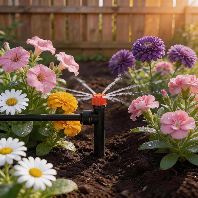30 Pack Quick Connect 1/4 Inch Drip Irrigation Emitters Fittings, 1/4'' Dripline Push-to-Fit Irrigation 8 Hole Stream Emitters Adjustable 360 Degree Emitter on Stake for Garden Systems