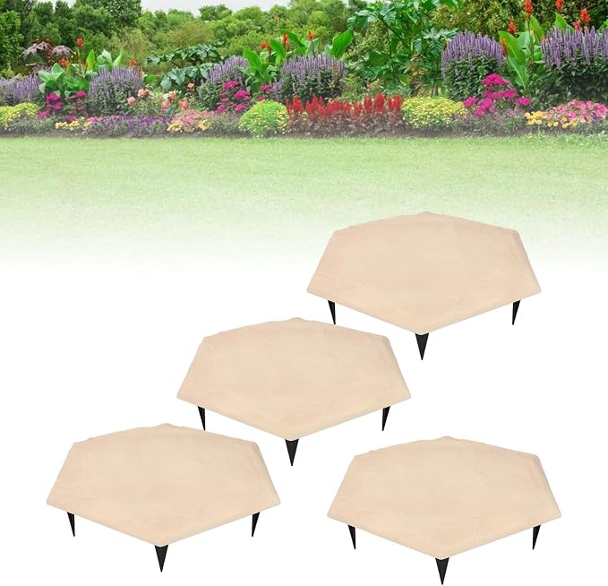 4Pcs Large Stepping Stones,Outdoor Stepping Stones with 24pcs Ground Stakes,Outside Flooring Pavers Decorative for Garden Yard Lawn Pathway Walk Way (Beige)