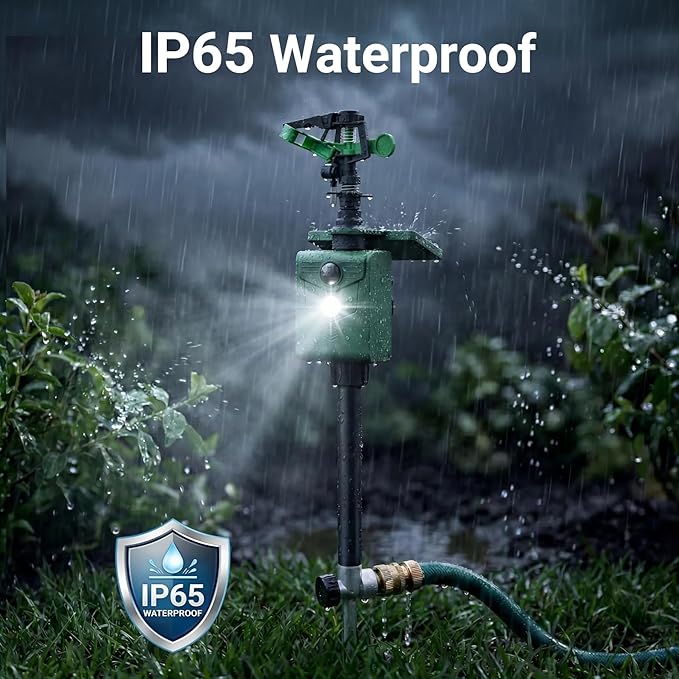 2 Packs Motion Activated Deer Repellent with Water Sprinkler, Solar Powered Cat Repellent Outdoor, IP65 Waterproof Deer Repellent Devices with Flashing Light, Deter Dogs Skunks Raccoons from Garden