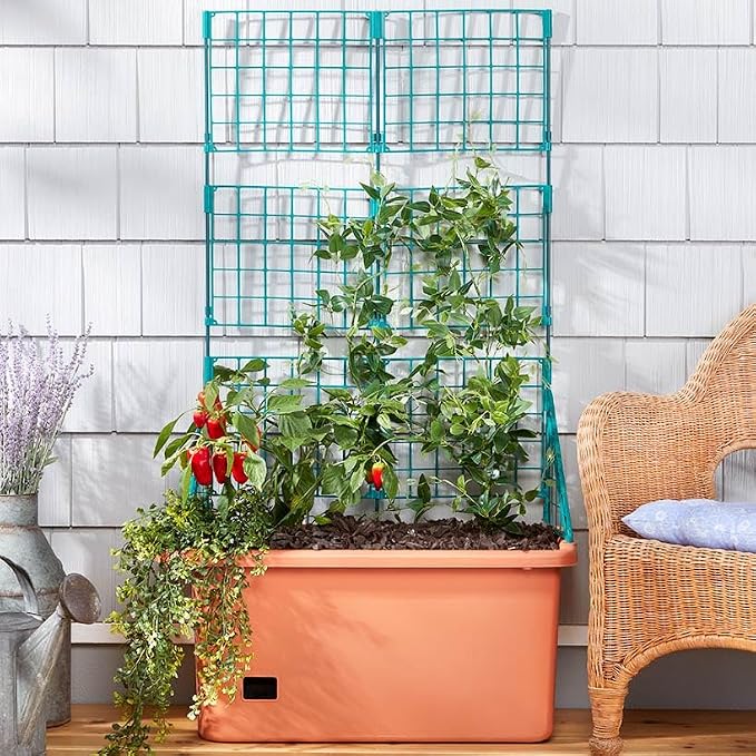 The Lakeside Collection Vegetable Planter with Wheels and Trellis - 58 Inch Self Watering