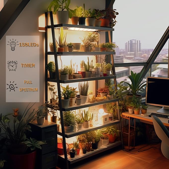 Rocoking Grow Lights for Indoor Plants,Ultra-Thin Panel Grow Lamp,158LEDs Full Spectrum Grow Lights for Under Cabinet Plant, Grow Lamp with 3/9/12H Timer,10 Dimmable Levels for Plants Growing