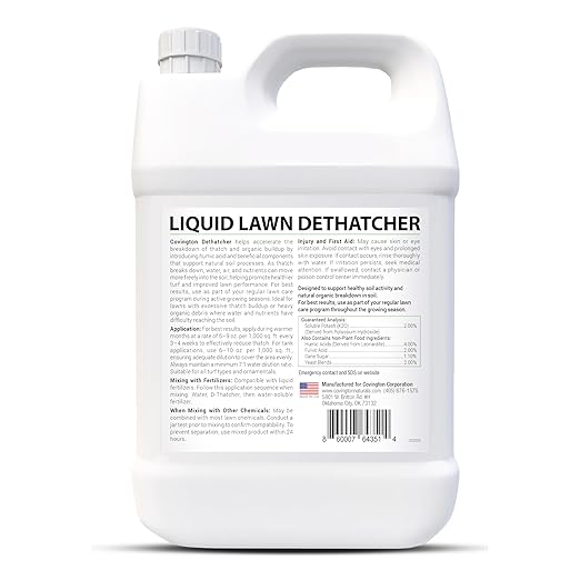 Covington Liquid Lawn Dethatcher (1 Gal) – Liquid Aerator Concentrate & Humic Thatch Remover, Soil Softener & Grass Thatch Buster for Lawns & Gardens – Kids & Pet Safe, Made in USA