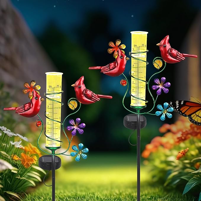 Rain Gauges Outdoors Best Rated, Freeze Proof Cardinal Rain Measure Gauge for Yard Fence, Adjustable Height Large Rain Measuring Tool for Garden
