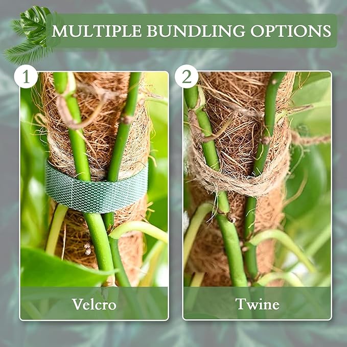 2 Pack 24 Inch Coco Coir Moss Poles for Climbing Indoor Plants - Handmade Plant Support for Creepers to Grow Upwards