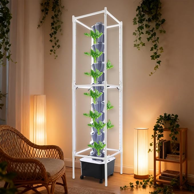 Hydroponics Growing System with LED Grow Lights, 70 Pods 14 Tiers Hydroponic Tower, Vertical Garden Planter with Water Pump & Timer, Hydroponic Germination Kit for Gardening Lover