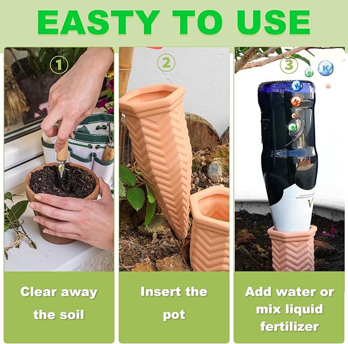 Self Watering Planter Insert Terracotta Watering Spikes Premium Plant Watering Devices Irrigation Dripper Self Watering Spikes Automatic Plant Accessories 4 Packs (Wave)