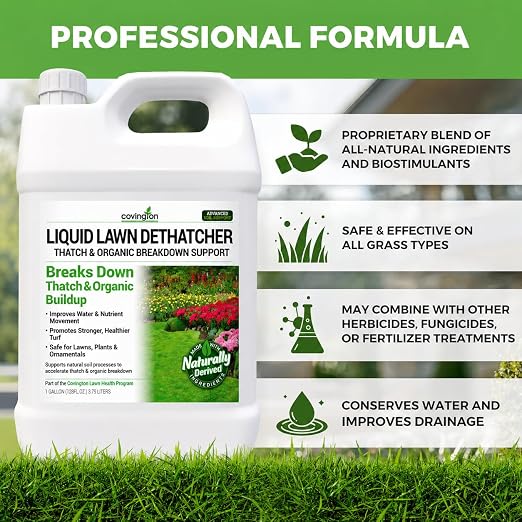 Covington Liquid Lawn Dethatcher (1 Gal) – Liquid Aerator Concentrate & Humic Thatch Remover, Soil Softener & Grass Thatch Buster for Lawns & Gardens – Kids & Pet Safe, Made in USA