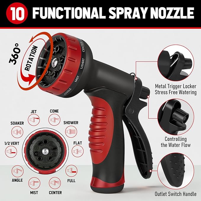 Garden Hose 75ft x 5/8", NON-EXPANDABLE Heavy Duty Premium Flexible Water Hose with 10 Function Spray Nozzle, No Kink, Leakproof, Lightweight Hybrid Hose with Swivel Handle, Male to Female Fittings