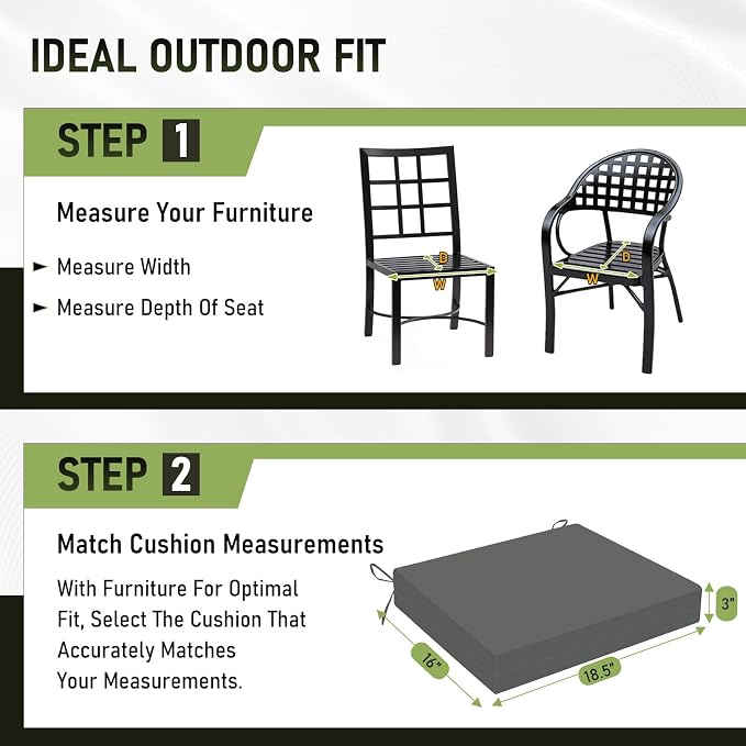 Basic Beyond Outdoor Chair Cushions Set of 6, Square Corner Outdoor Cushions for Patio Furniture, Water Resistant Patio Chair Cushions with 2 Ties, 18.5x16x3, Charcoal Grey