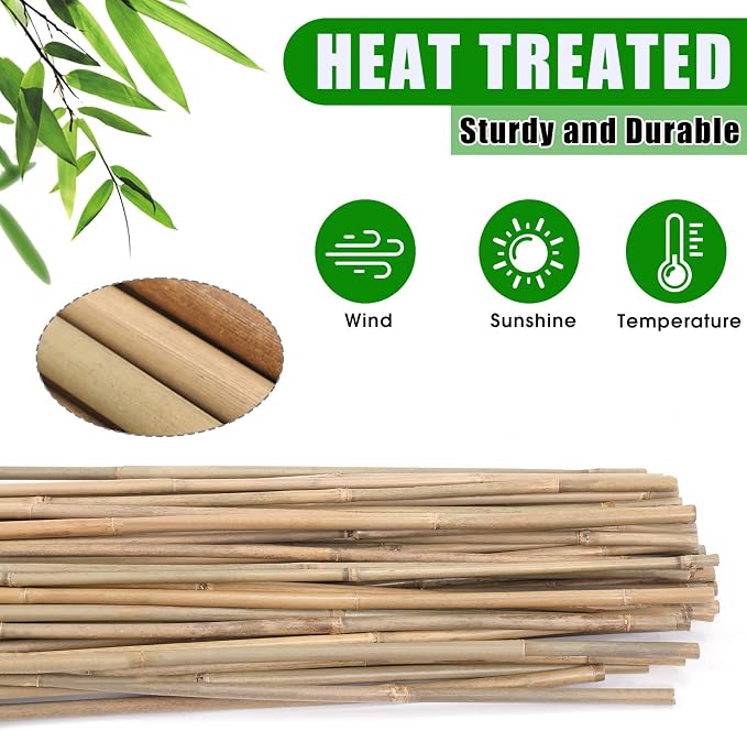 Plant Bamboo Post,6Feet,Bamboo Garden Stakes,50PcsBamboo Stakes,for Tomato,Beans,Vegetable and Flowers, Potted Plants,Indoor and Outdoor Climbing Plants