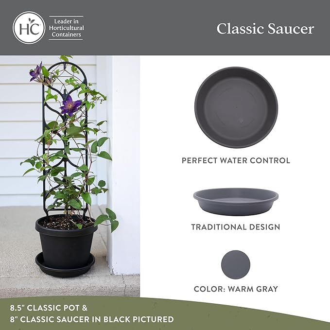 The HC Companies 14 Inch Classic Round Plant Saucer, Lightweight UV-Resistant Plastic Outdoor & Indoor Flower Pot Tray, 2-Pack Plant Pot Trays for Garden & Home Decor, Warm Gray