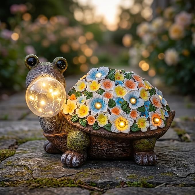 Solar Outdoor Mossy Turtle Garden Statue with Globe Light, Garden Decor for Outside, Yard Decorations for Patio Porch, Gifts for Women Mom Grandma