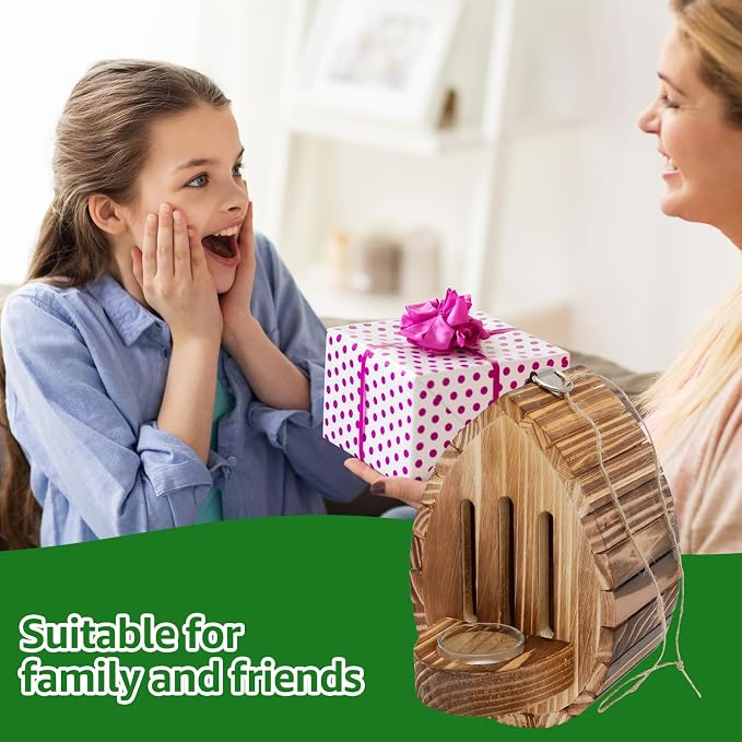 Wooden Butterfly House and Feeder, Teardrop-Shaped Wooden Butterfly with Back Door and Rope, Butterfly House Wooden Habitat for Bee Butterfly Ladybirds, Butterfly Houses Woodens Shelter (2pcs)